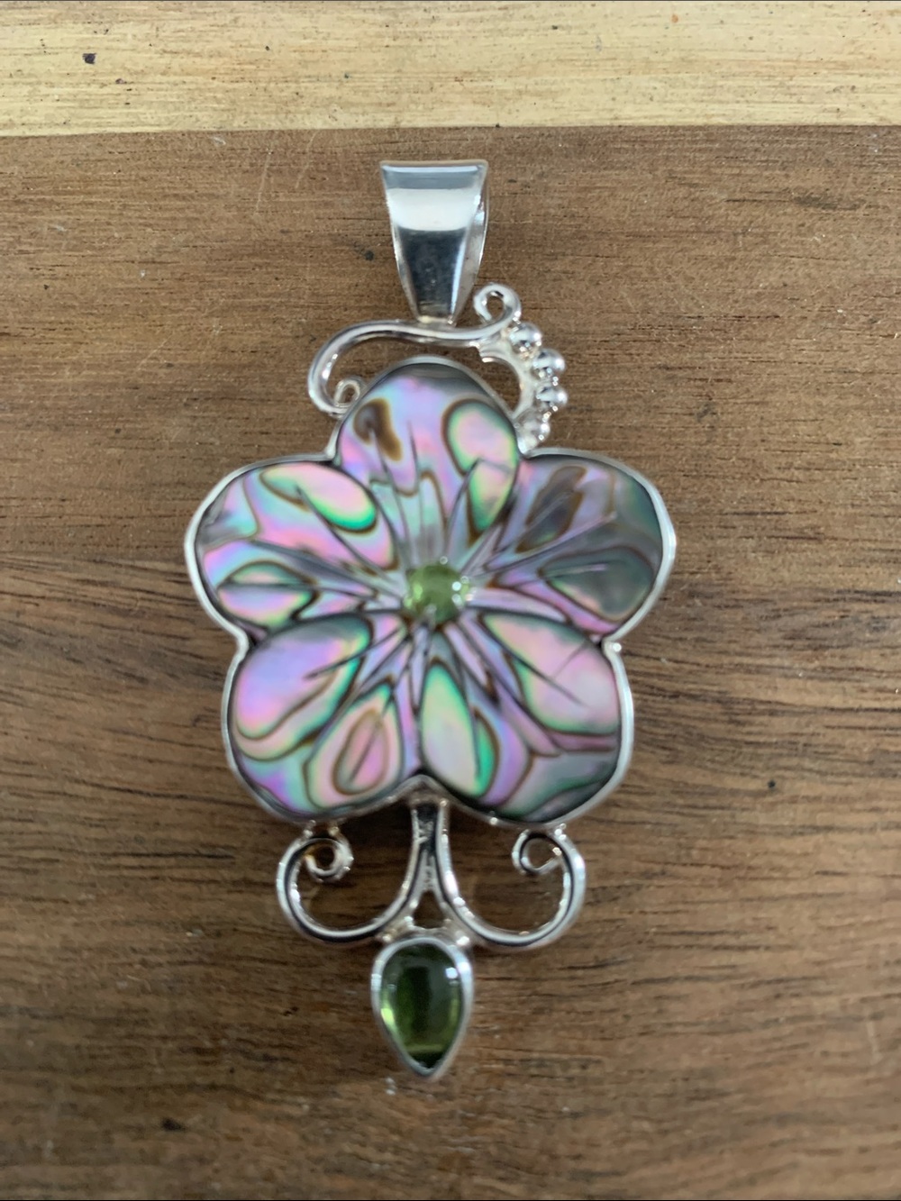 Sterling Silver Abalone and Peridot Pendant